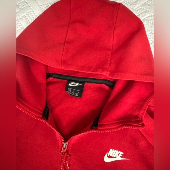 Nike Tech Fleece Men Large University Red White Zippered Hoodie Hooded Jacket - Picture 10 of 13